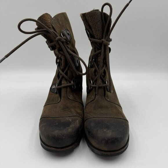 Sorel Joan Of Arctic Wedge Boots Brown Rustic Leather Lace-Up Womens Size 9 - Picture 2 of 9